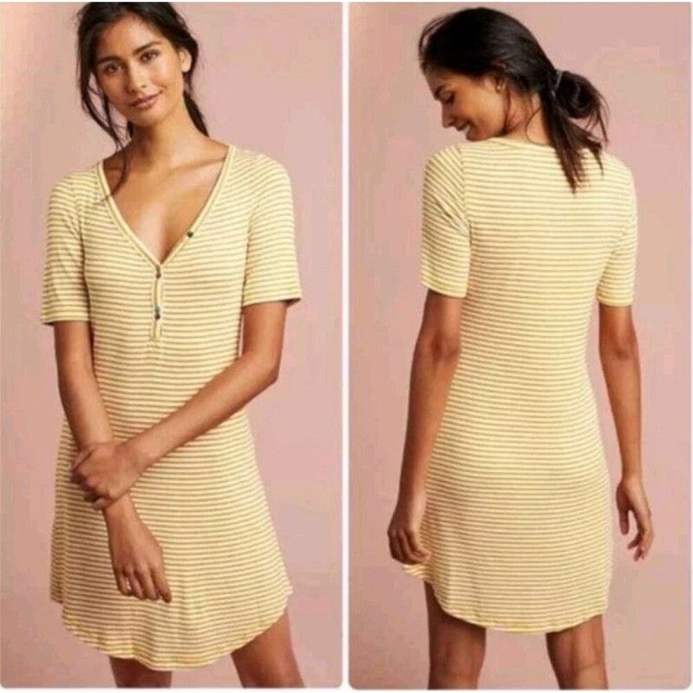 Anthropologie Pure + Good Striped Henley Dress Yellow XS‎